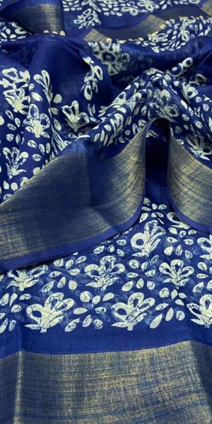 sky blue linen saree with contrast blouse CS001