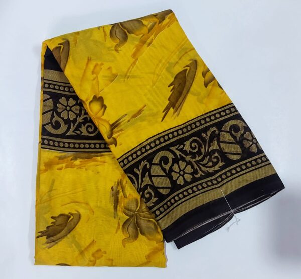 yellow saree with brown border