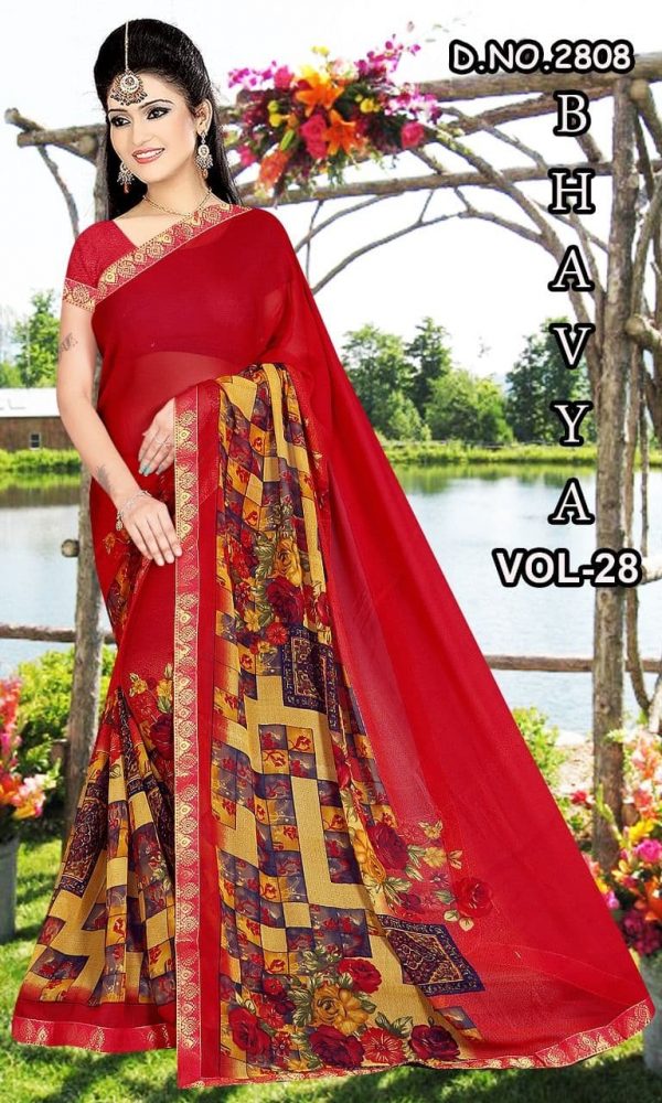 plain georgette sarees with designer blouse GS028