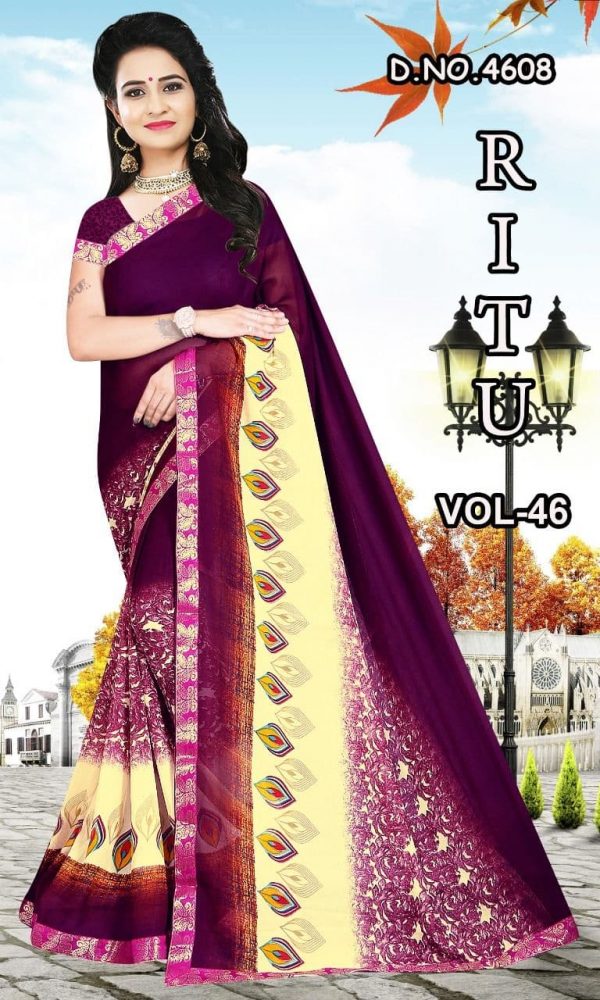 pure georgette sarees with zari border GS043