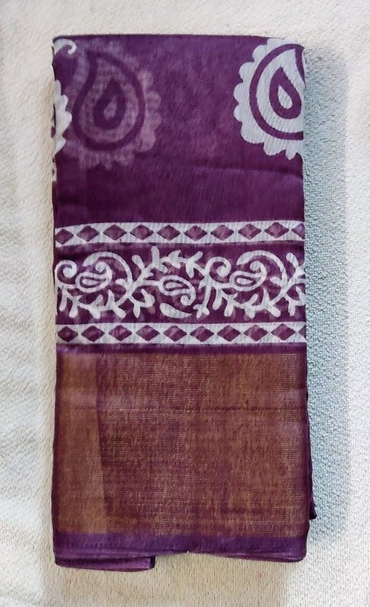 purple linen saree