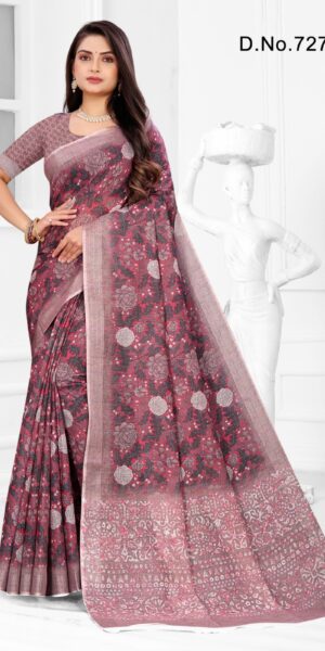 linen saree with floral digital print