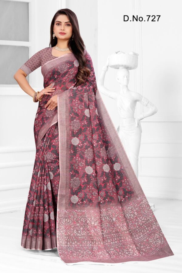 linen saree with floral digital print