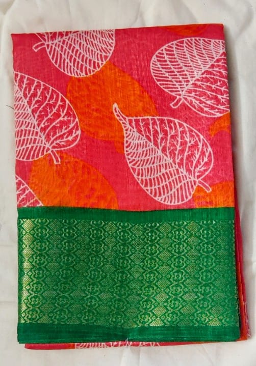 orange silk saree with green border