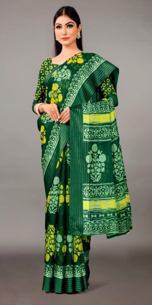 Green saree with silver border