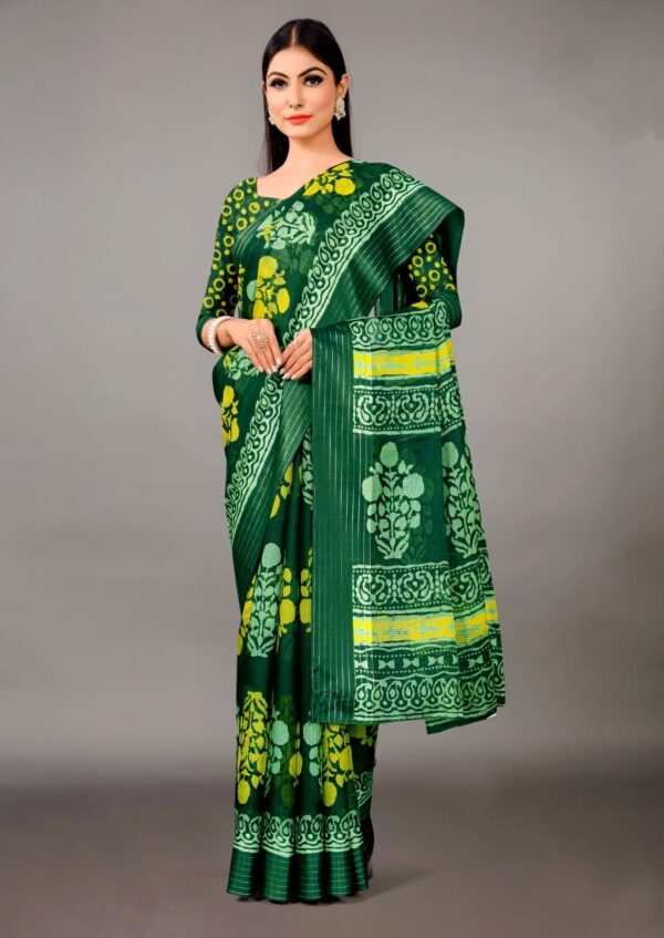 Green saree with silver border
