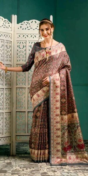 linen saree with floral digital print DPL003