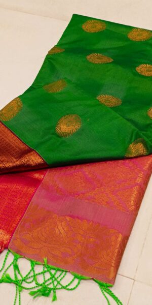 bottle green silk saree