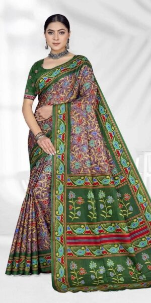 bottle green saree