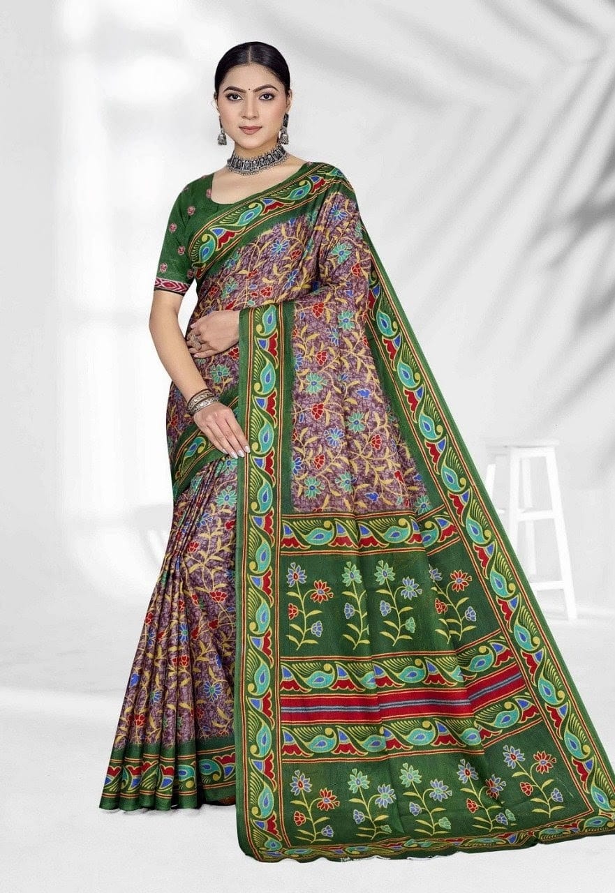 bottle green saree | PCS014 | Attractive Colours 1 bottle green saree