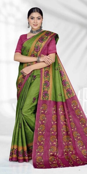 green cotton saree