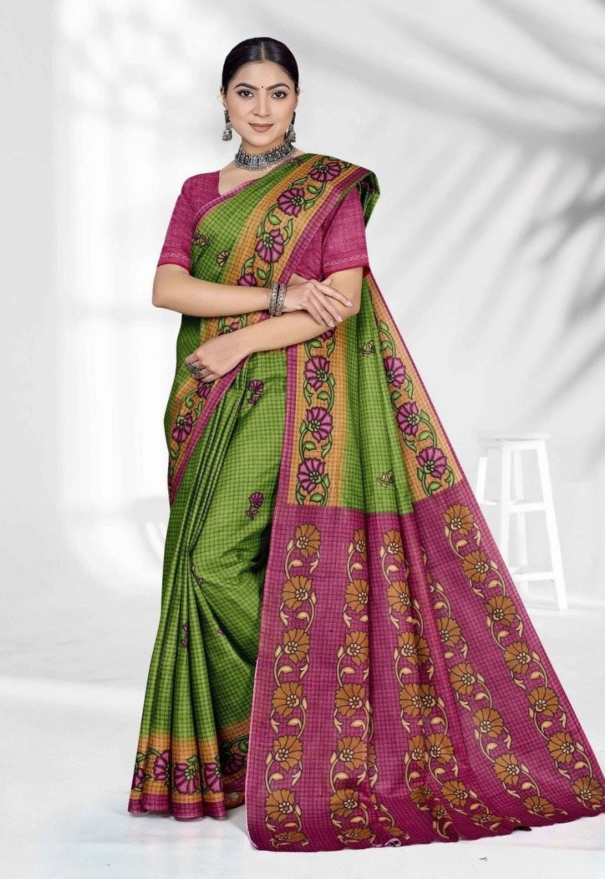 green cotton saree | PCS058 | Stylish launch 1 green cotton saree