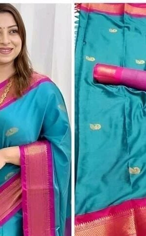 silk saree with contrast blouse