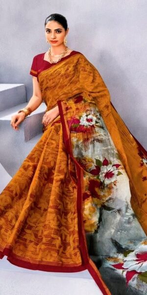 yellow cotton saree with red border
